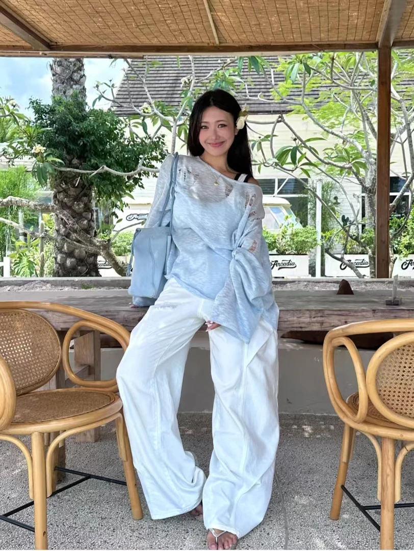 SENSAWEEK水洗破洞气球牛仔裤