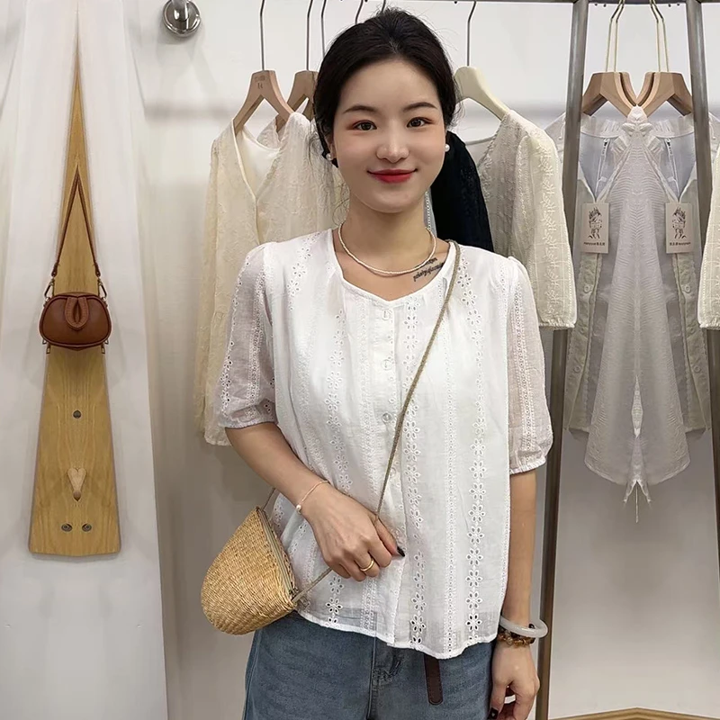 大码法式蕾丝长短袖衬衫女秋季设计感韩系减龄洋气娃娃衫上衣