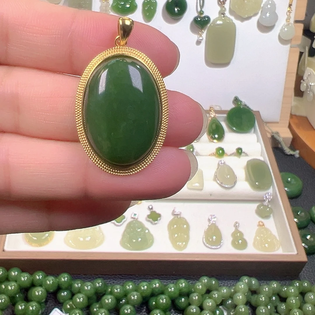 和田玉（碧玉）银S925镀金镶嵌颈饰