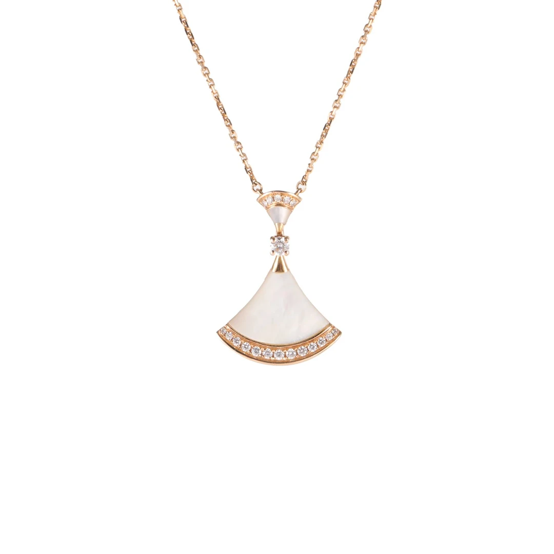 99新 BVLGARI/宝格丽 【念念】边镶钻 裙摆大扇子 18K玫瑰金 项链