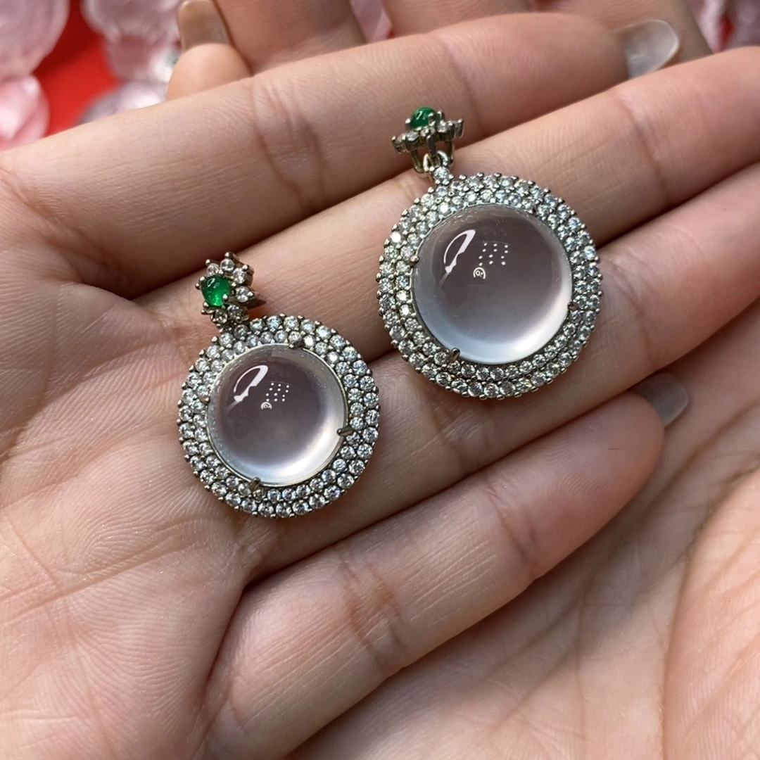 石英质玉银S925镶嵌吊坠随机发一