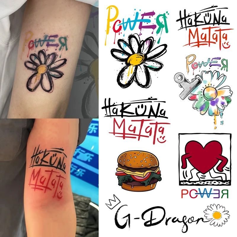 爆款GD小雏菊HakunaMatata高级英文防水贴纸持久不反光拍照纹身贴