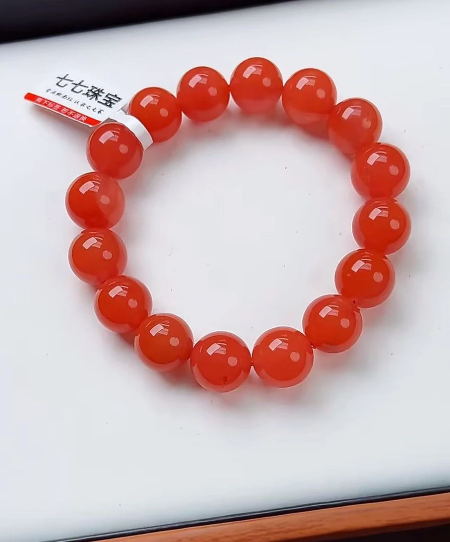 【七七珠宝】 收藏 保山南红杨柳滴水洞高品亮光手串卡13 mm+一条