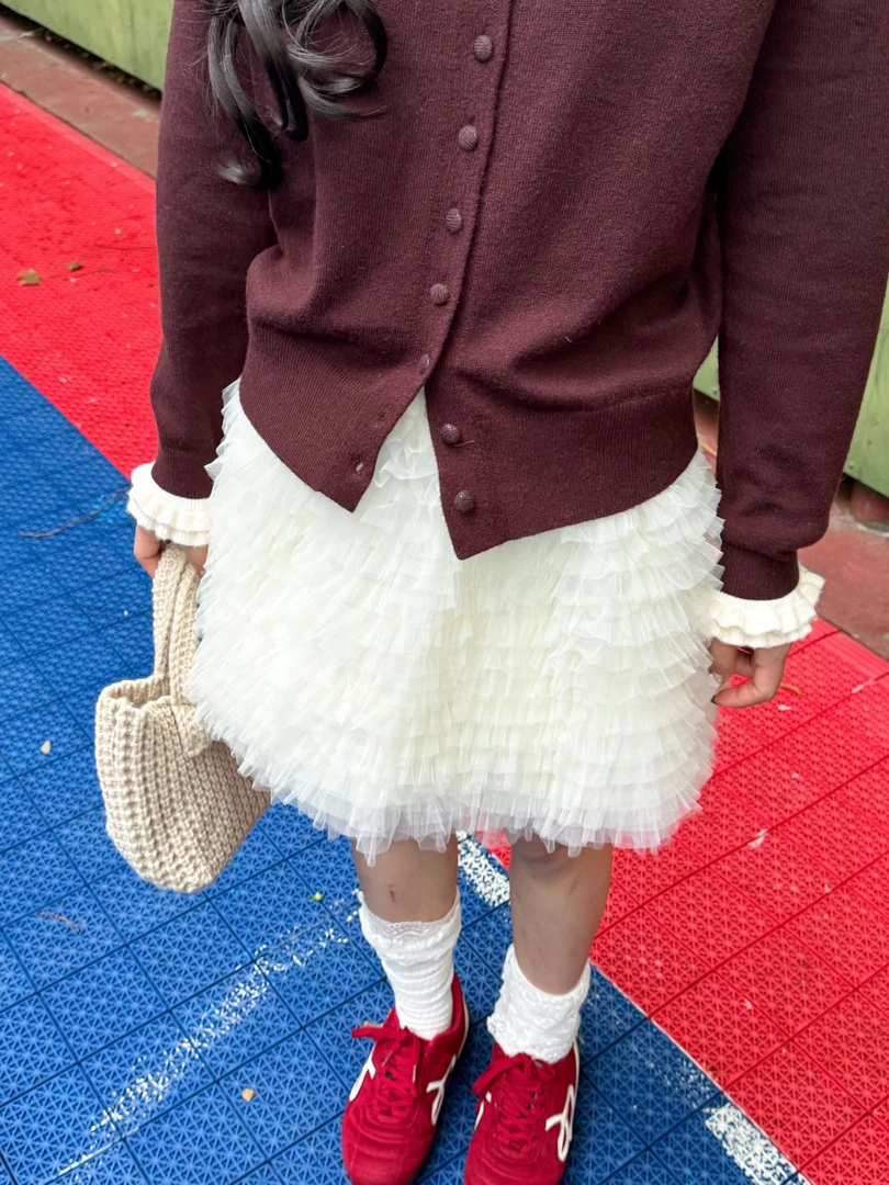 【梨零零同款】秋季韩国减龄千层网纱蛋糕裙甜系温柔灰色高级感短裙