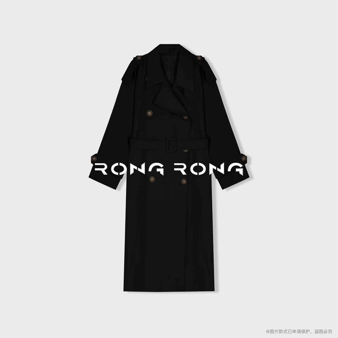 溶溶【伦敦序诗】RONGRONG 翻领双排扣优雅英伦风廓形长款风衣7288