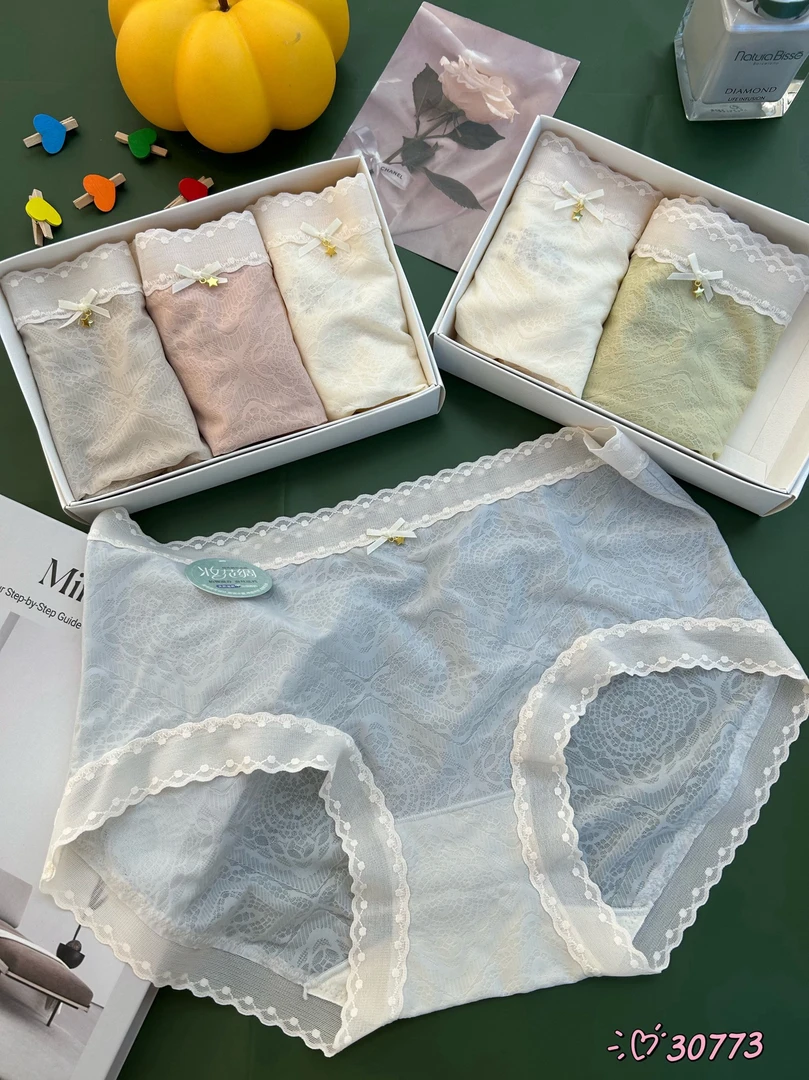 夏季新品妆花缎高弹裸感透气蚕丝底裆女士内裤【三条装】