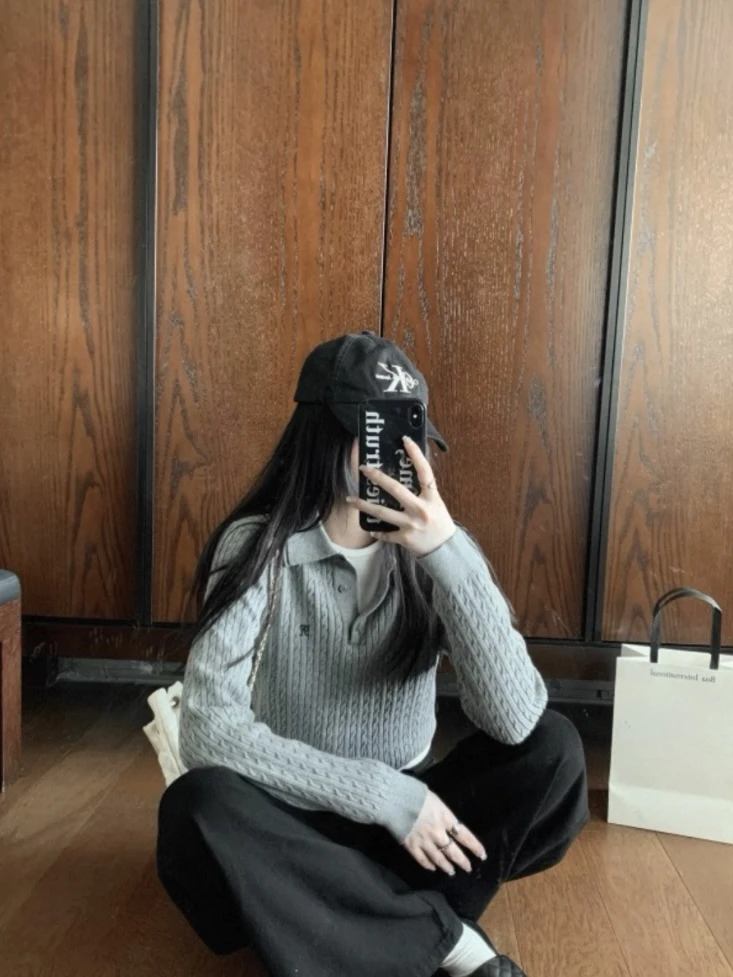 JUNXI（30198#）学院风Polo领麻花针织衫【衣长55】