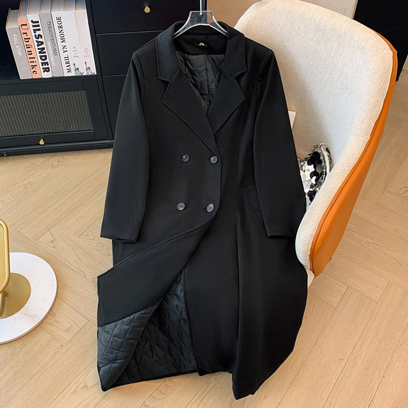 【66702】300斤大码女装胖mm冬厚款夹棉长款风衣通勤风外套冬新款