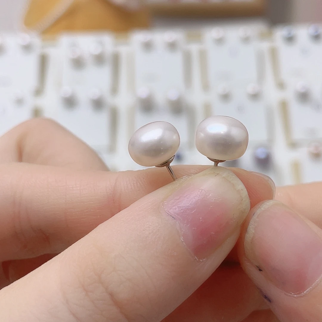 @***多银S925镶嵌淡水珍珠耳饰