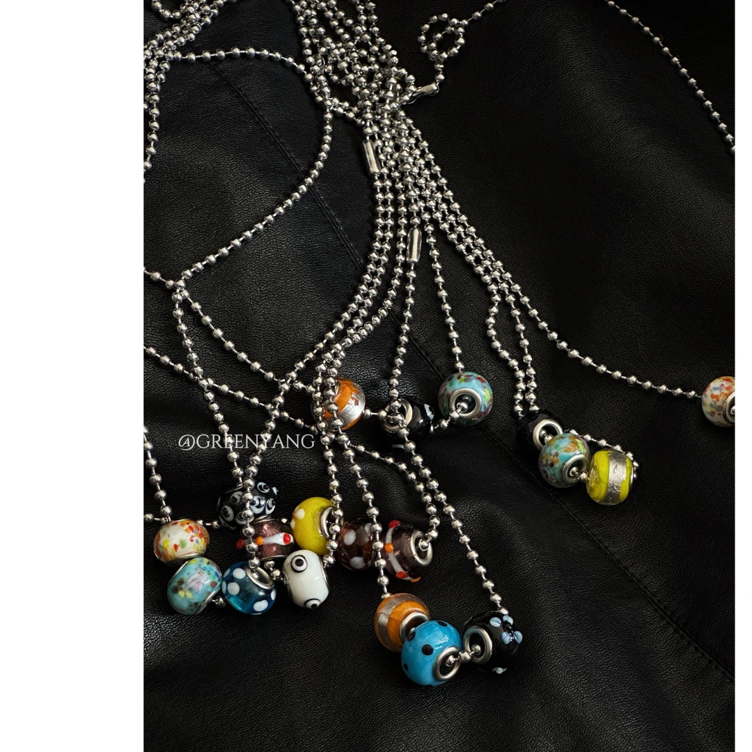 不锈钢项链 老羊家~珠珠项链百搭设计感DIY手工随机个性彩色