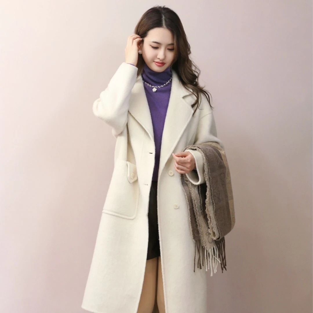 【羊驼毛更保暖】秋冬复古羊毛双面呢大衣羊驼毛桑蚕丝百搭显瘦