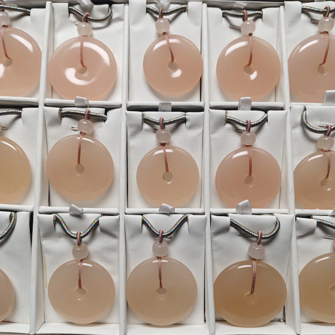 高冰高透新疆冰藕粉大平安扣毛衣链吊坠显年轻百搭时尚【00111】