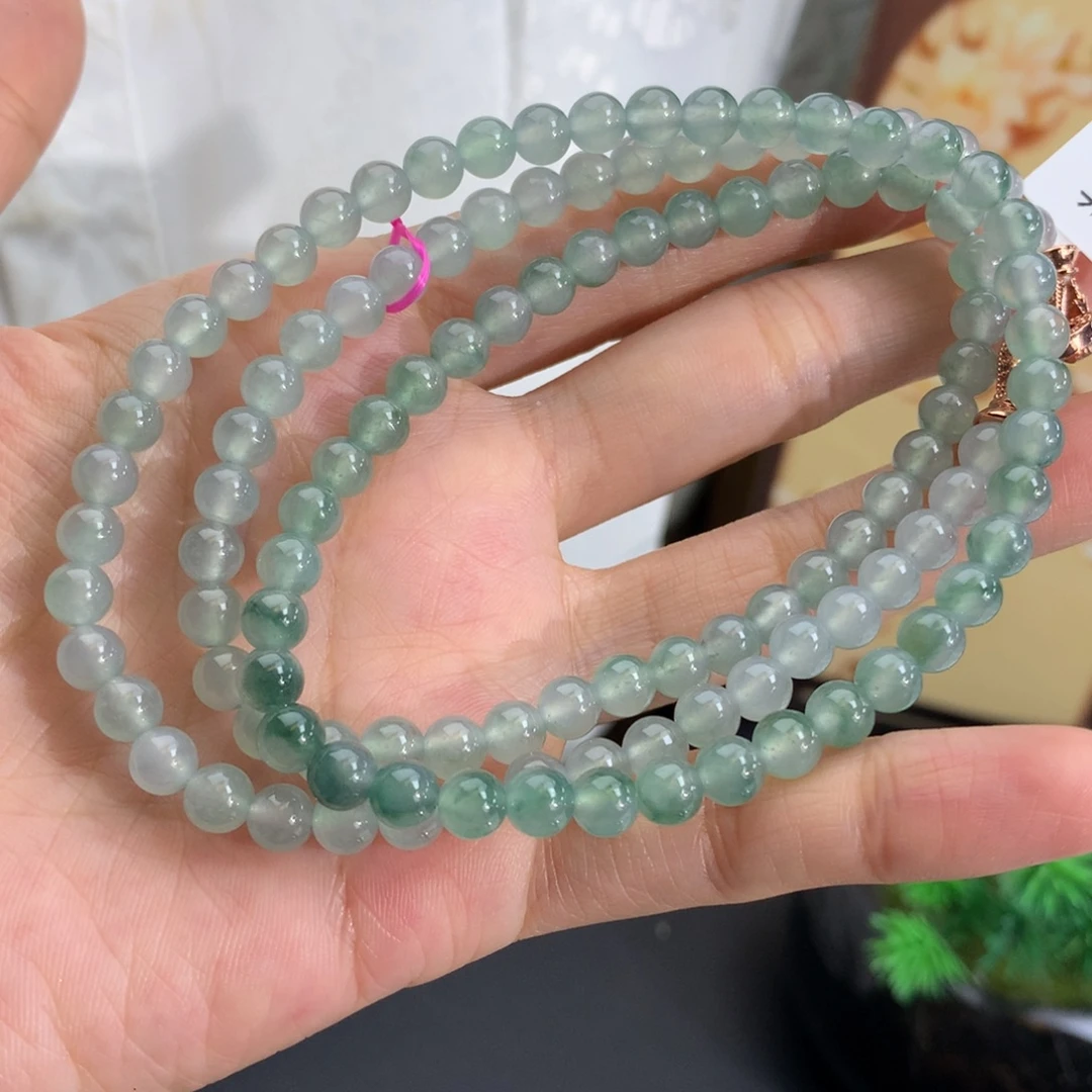 翡翠未镶嵌手串卡5.5冰胶晴飘绿花项链