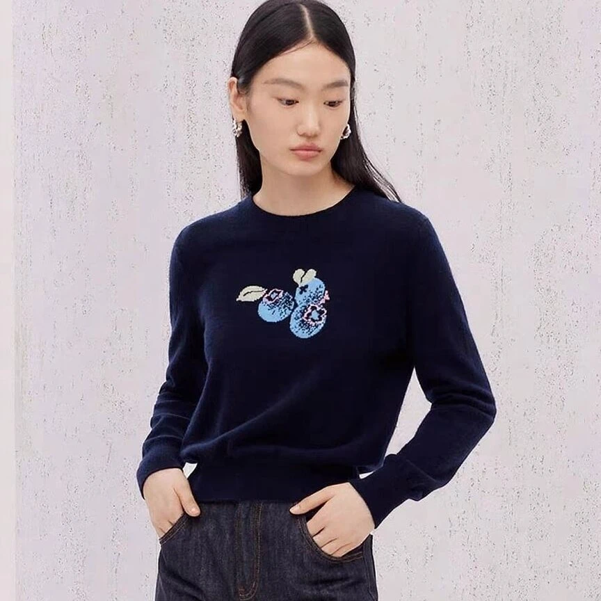 小山羊 鄂家同款蓝莓纯羊绒衫