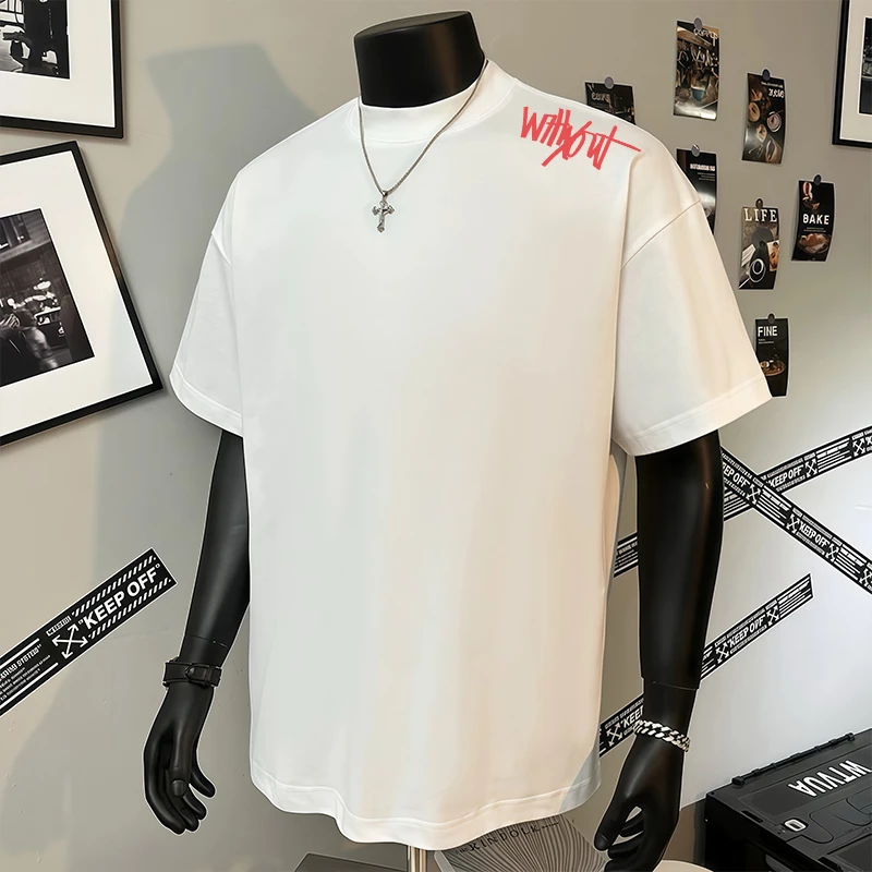 重磅不透白色短袖t恤男女美式潮牌半袖潮ins纯棉情侣宽松上衣男士