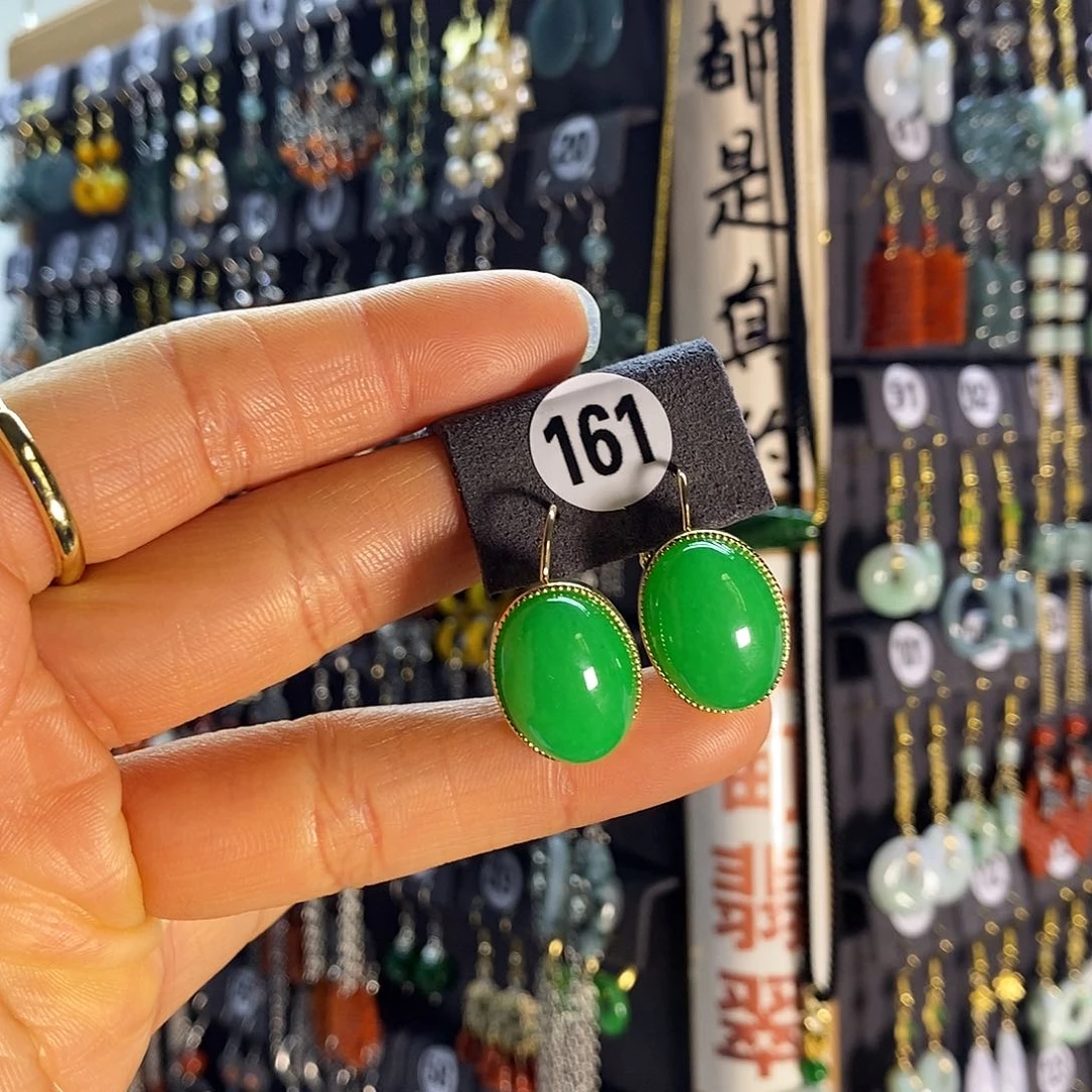 银S925镶嵌翡翠耳饰161