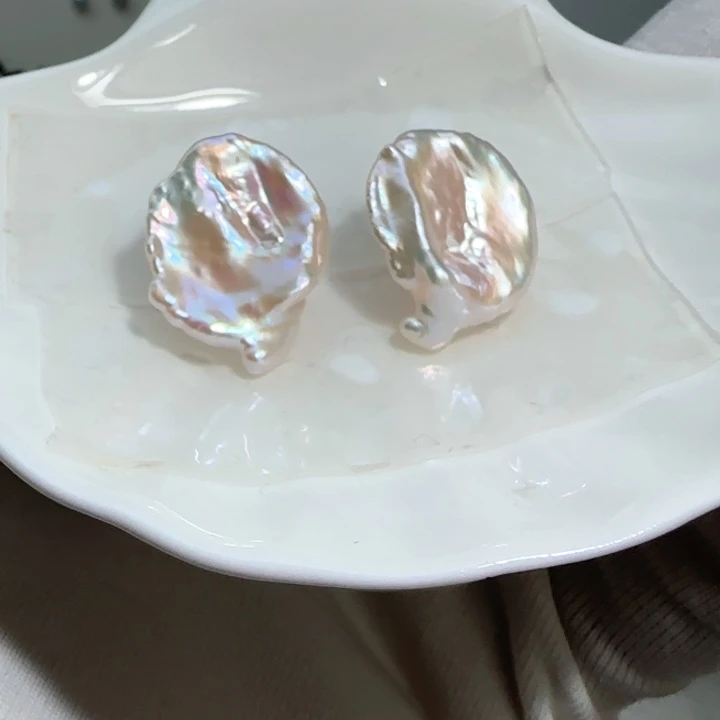 耳饰银S925镶嵌淡水珍珠