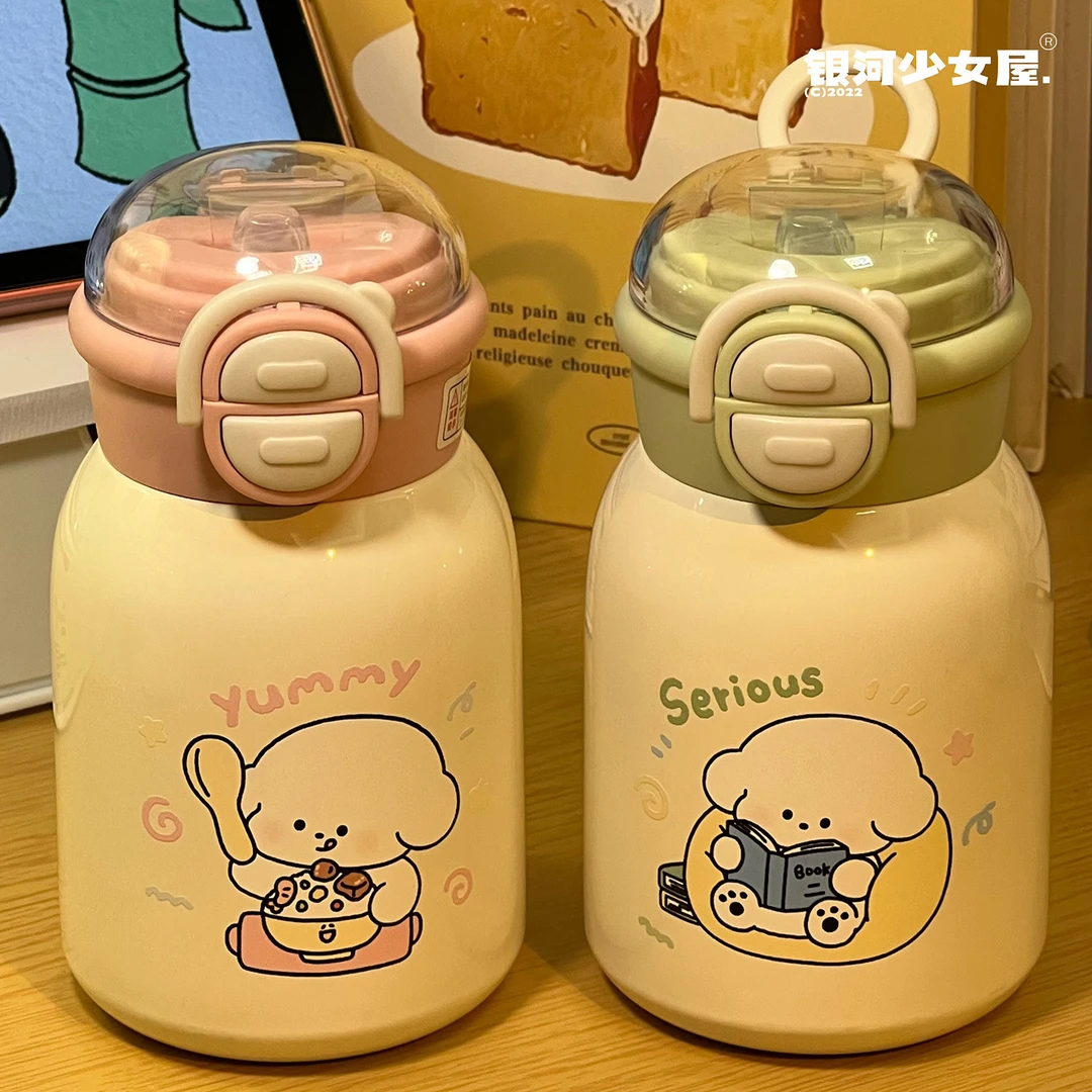 简约保温杯ins女生高颜值316不锈钢便携吸管新款可爱学生卡通水杯