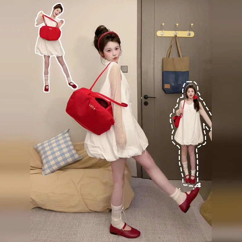 2025新款短款白色花苞公主裙度假风连衣裙子女夏季流行穿搭2030