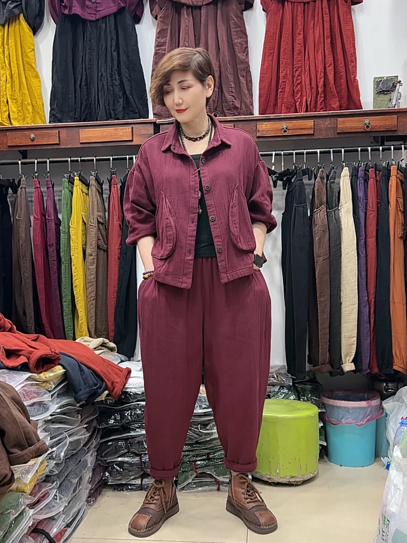 深秋新款加厚休闲宽松遮肉套装时尚百搭