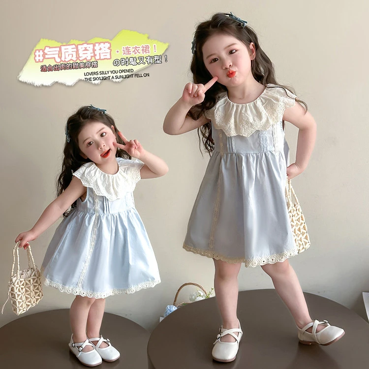 女童花边连衣裙夏季25新款可爱女宝宝薄款儿童休闲时髦公主裙子