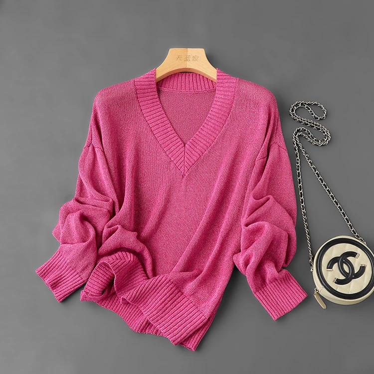 巨透气舒服 显瘦宽松V领针织衫罩衫女2025春夏新