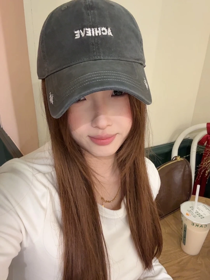 iiu'k宽檐简约四季百搭休闲鸭舌刺绣字母大头围通勤纯棉遮阳软顶