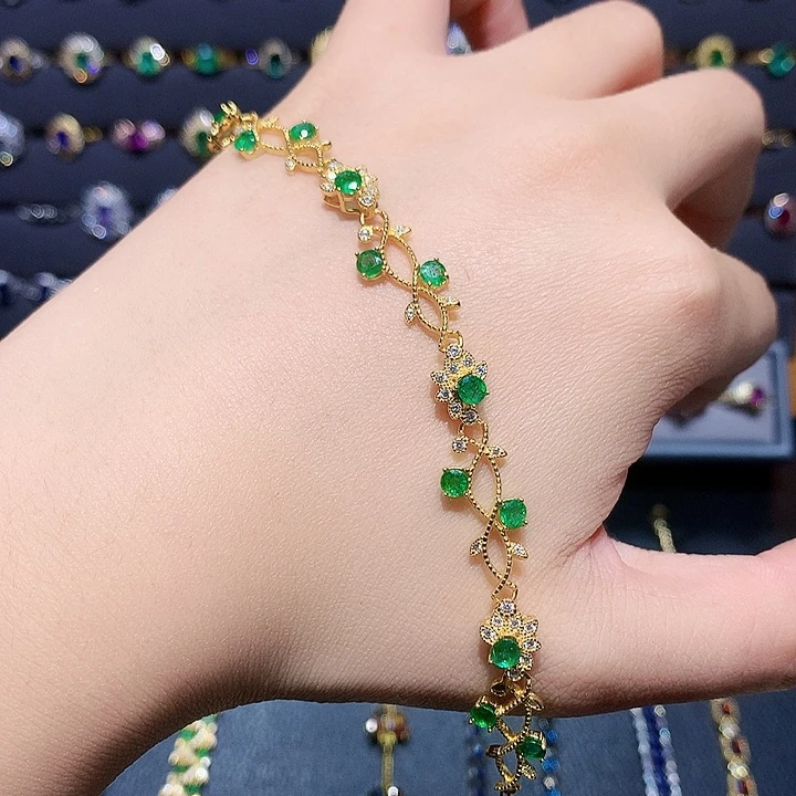 手链银S925镶嵌祖母绿