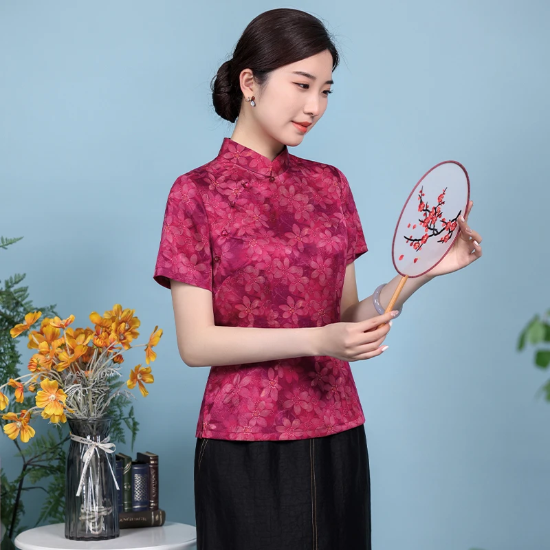 （崔万志国风）100%花罗香云纱 桑蚕丝复古文艺中式上衣 WZ5593