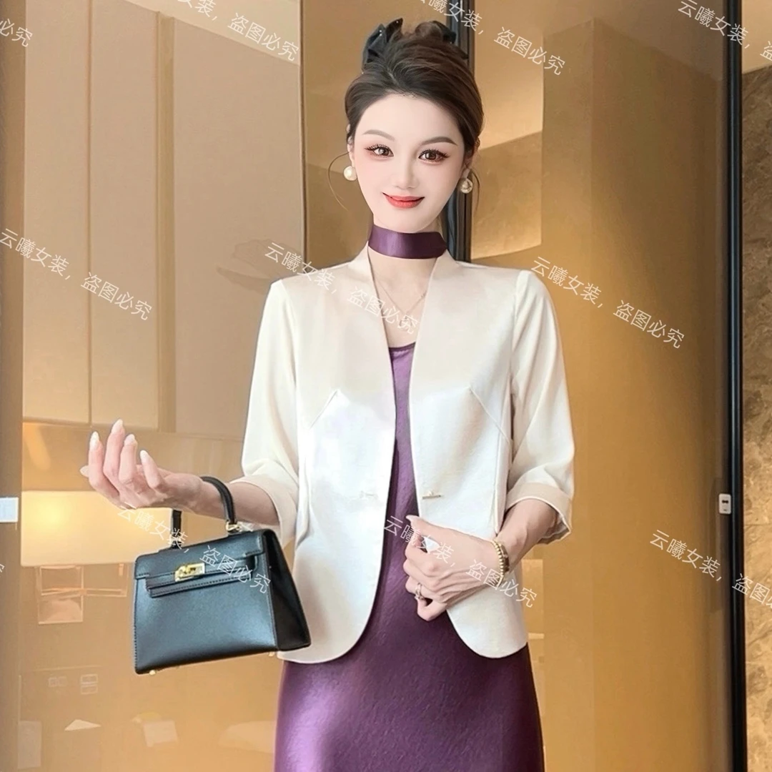 【袖子和后背纱料】夏季轻薄透气防晒西装百搭简约七分袖外套