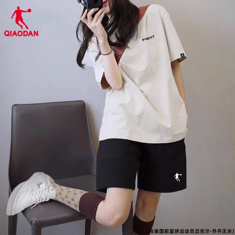 中国乔丹女款运动套装跑步服短袖短裤夏装宽松显瘦两件套女运动休