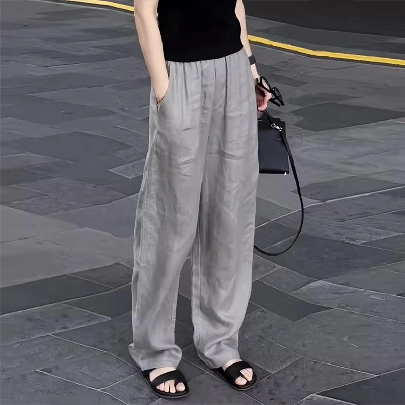 欧货韩版垂感阔腿裤女2025夏季薄款大码胖mm小个子宽松显瘦直筒裤