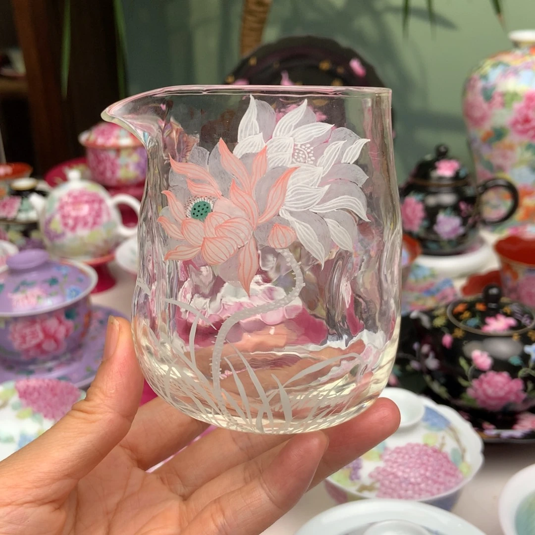 景德镇手绘玻璃公道杯