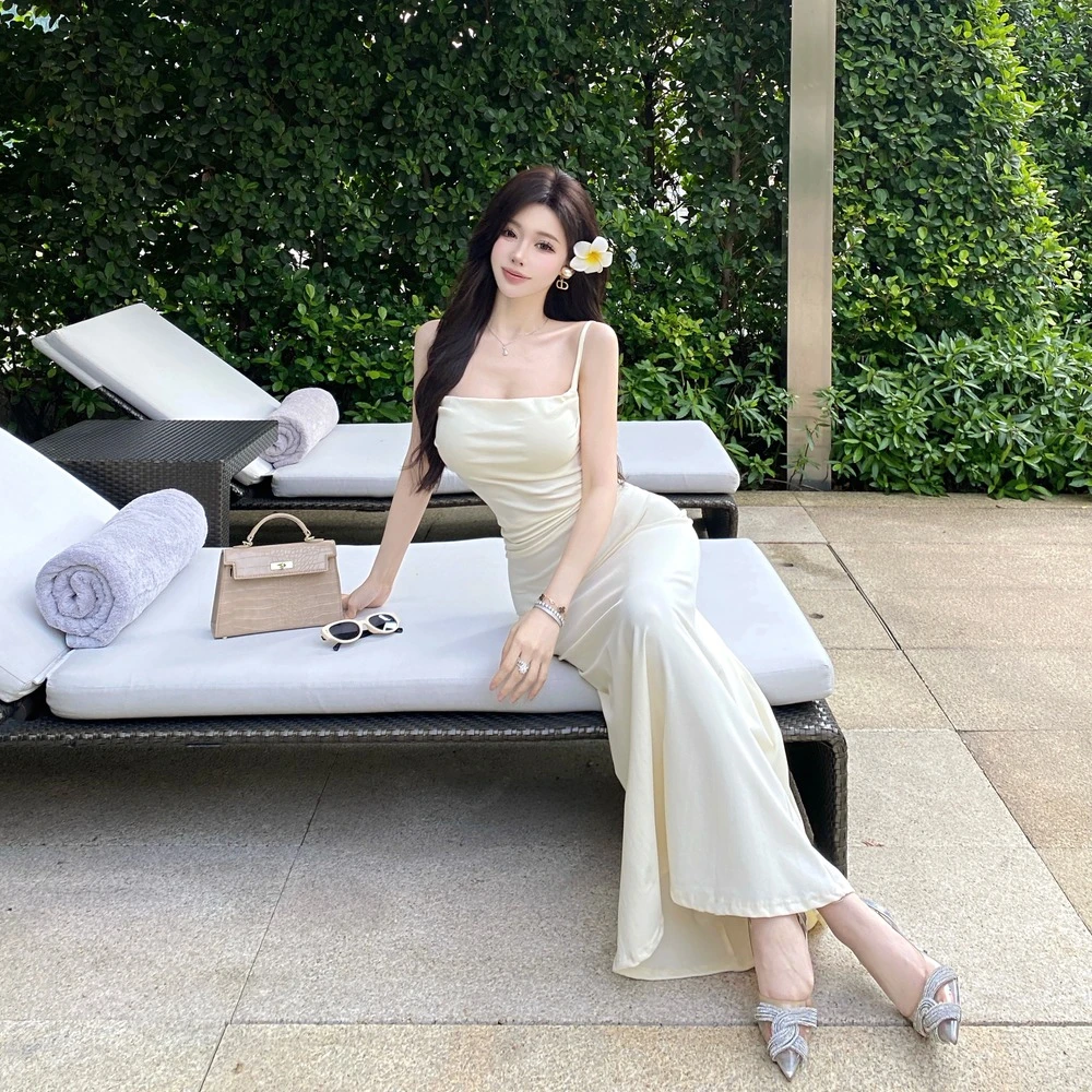 实拍纯欲性感吊带连衣裙女夏季辣妹修身显瘦包臀长裙名媛宴会裙气