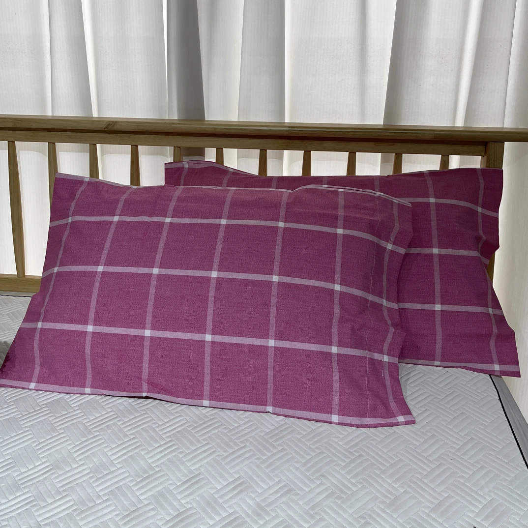 棉麻纱洗简约格子枕套48*74微瑕～C100