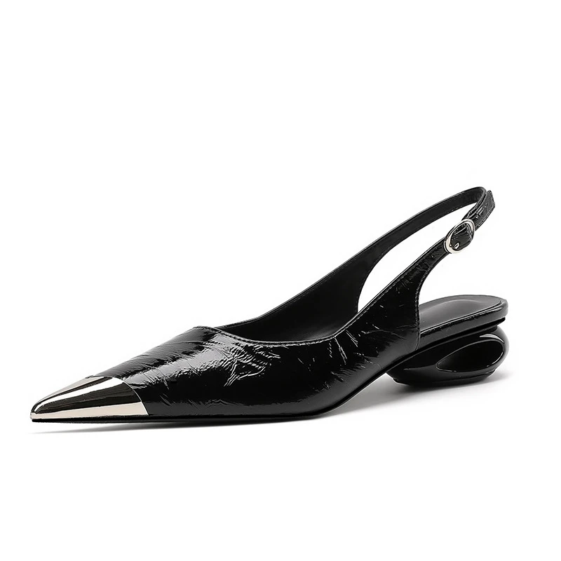 新款粗跟凉鞋女金属包头凉鞋低跟中跟夏季休闲2025-1