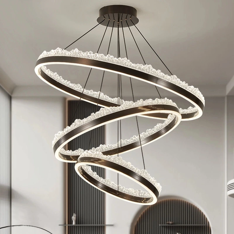 意式极简客厅吊灯主灯北欧设计师大气家用环形高级感冰凌餐厅吊灯