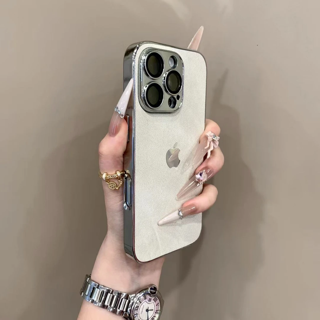 电镀牛仔纹适用苹果16手机壳iPhone15promax全包14防摔13男女款12