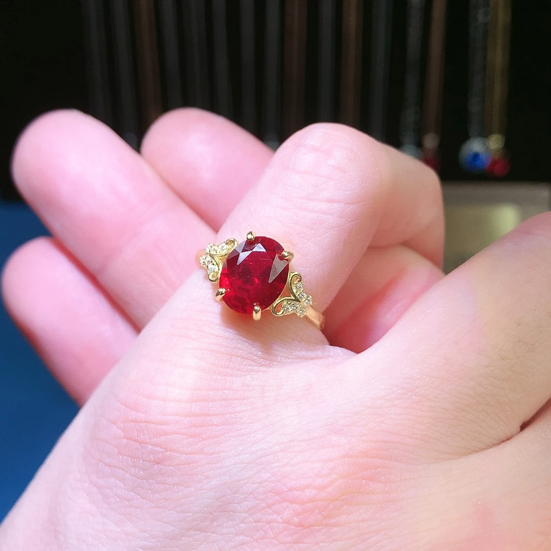 红宝石戒指银S925镶嵌