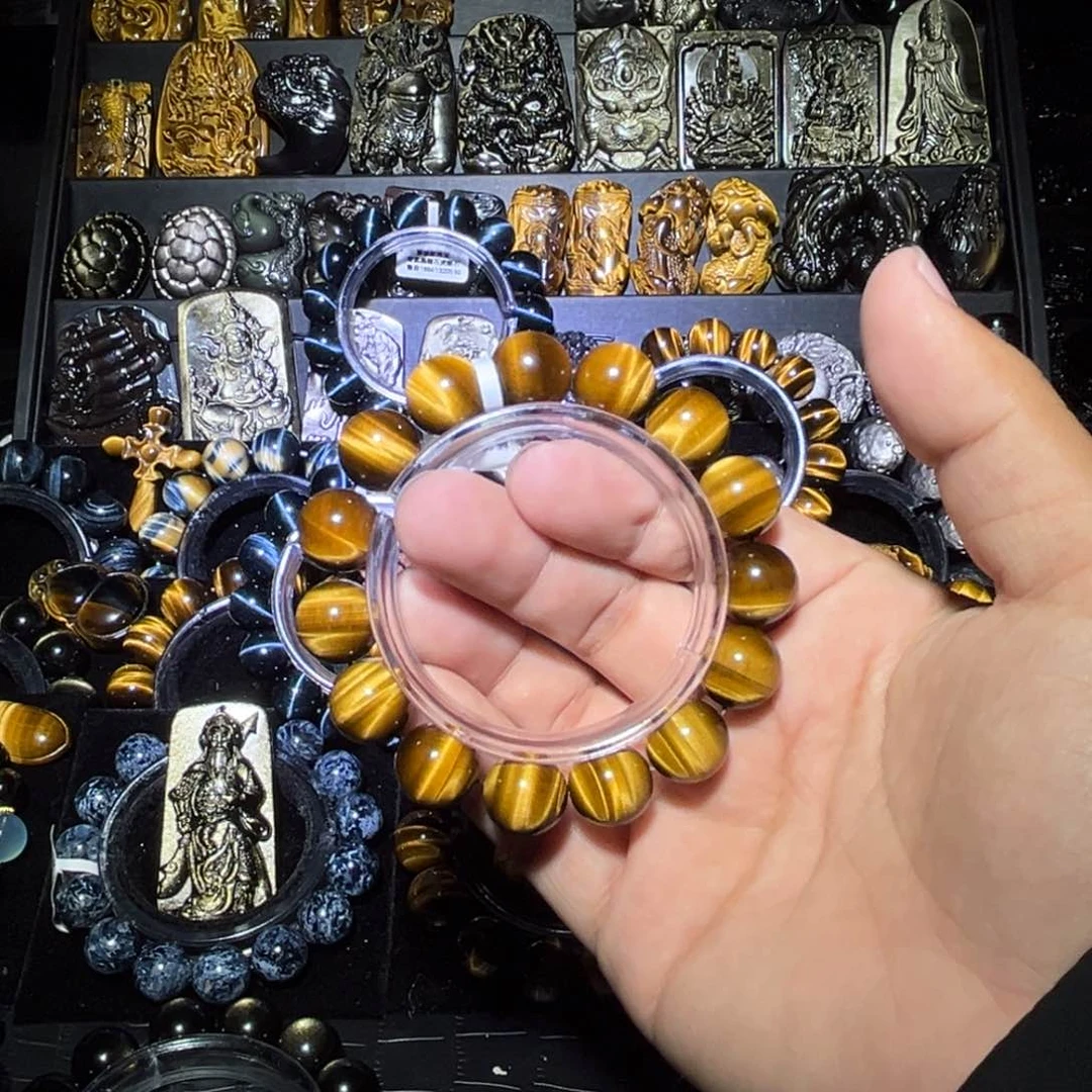 未镶嵌黑曜岩手链皮**?天然虎眼石黄虎眼14mm