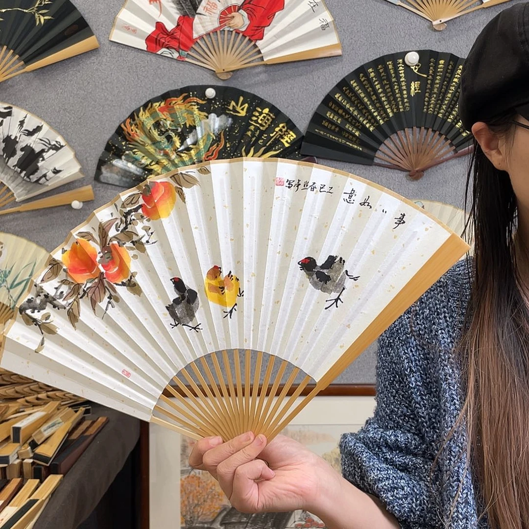 书法95寸玉竹-纯手绘-文玩扇骨（默认粘好）