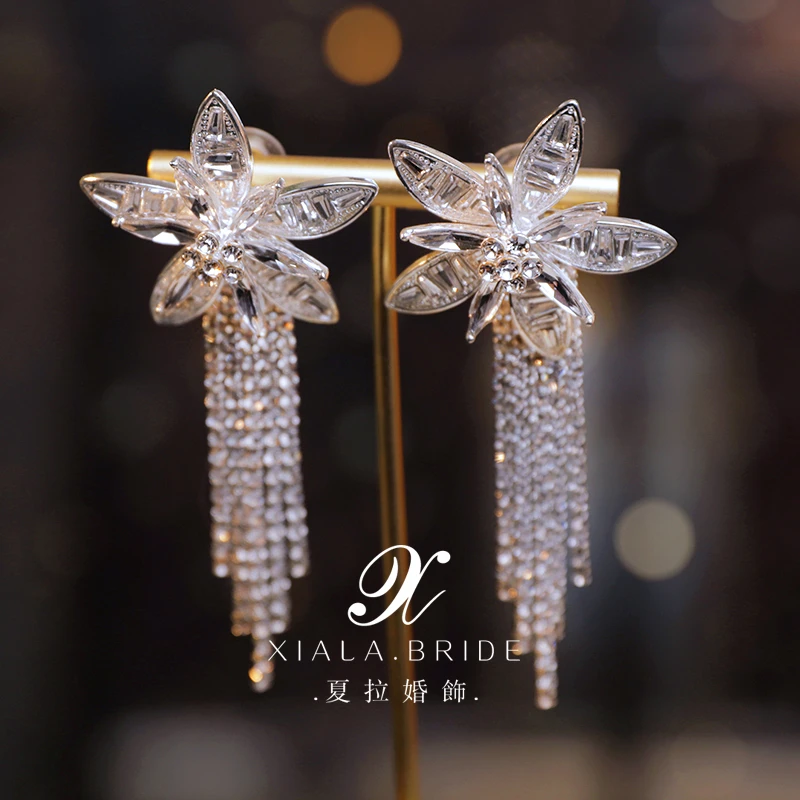 合金耳饰 原创闪耀星星钻链流苏新娘耳饰年会晚宴配饰