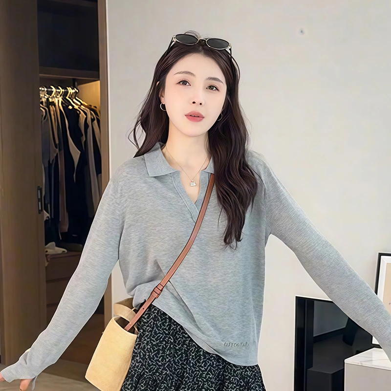 2025早秋新款时尚防晒长袖针织罩衫宽松薄款慵懒风设计感T恤上衣