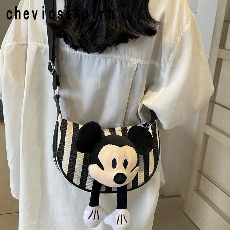 Chevios&Koirh可爱米奇饺子包包女2025新款休闲条纹帆布包小众设