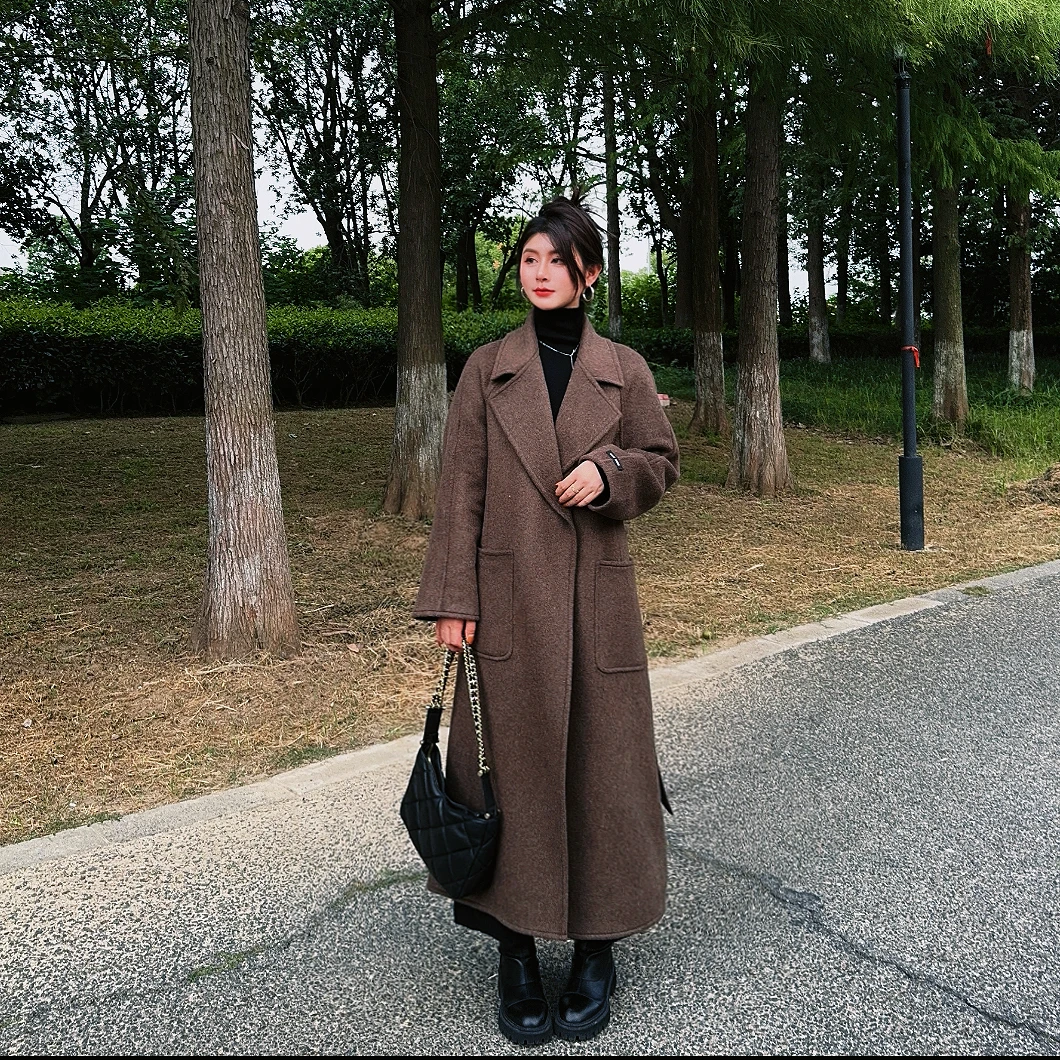 秋季上新女士秋冬款高级长毛双面呢长款显瘦百搭加厚外套加长大衣