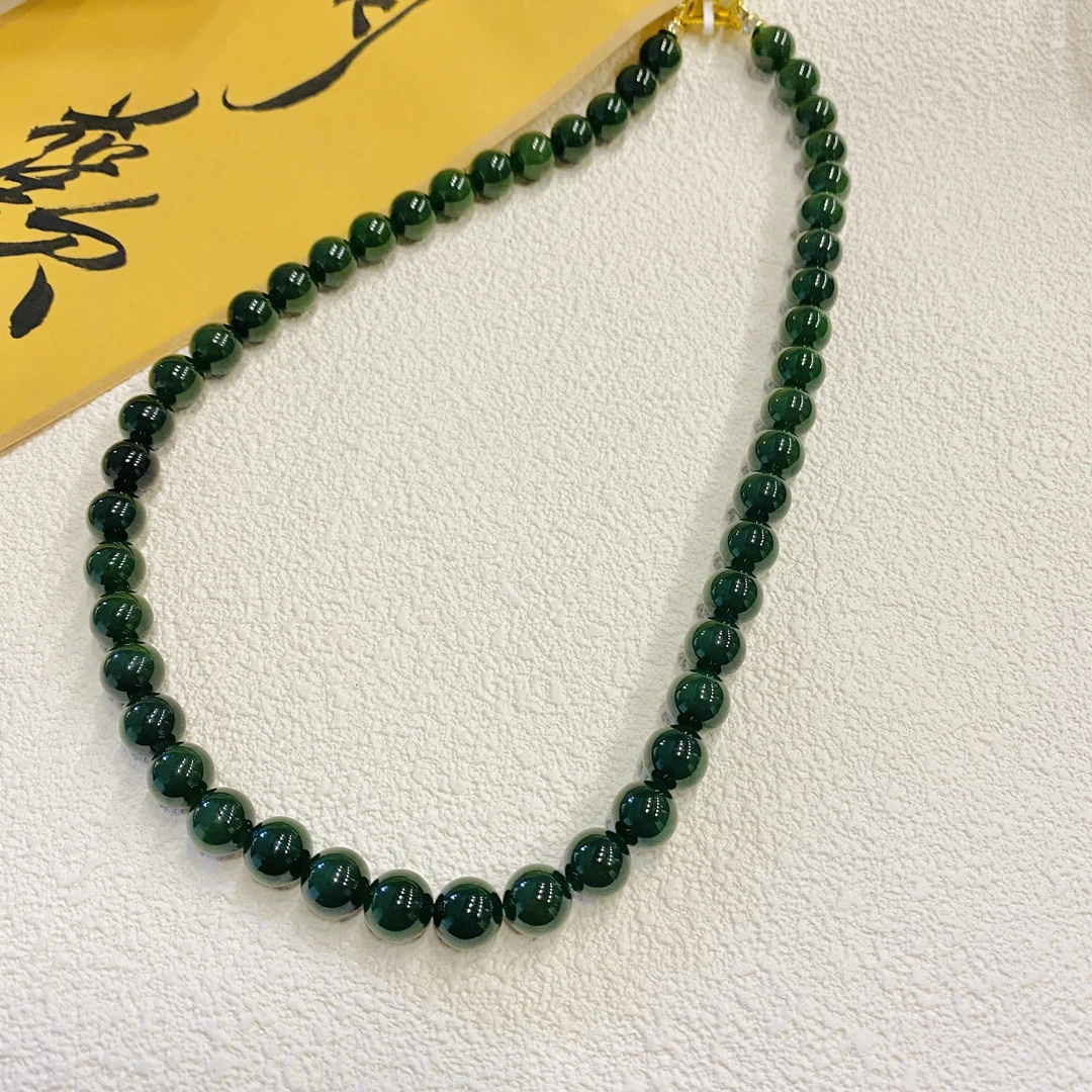 【V姐珠宝】HL15003 和田玉俄罗斯碧玉妈妈链 10mm