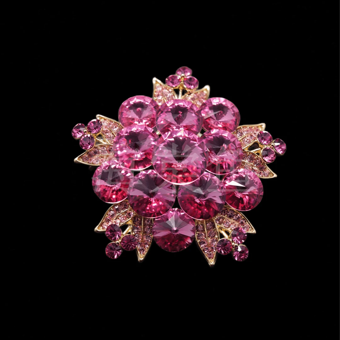 锌合金仿水晶胸针 时尚气质百搭【施】粉色花胸针5124