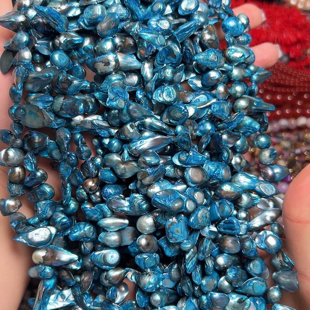 玛瑙/玉髓足银镶嵌珠宝半成品O746。天然贝珠一条