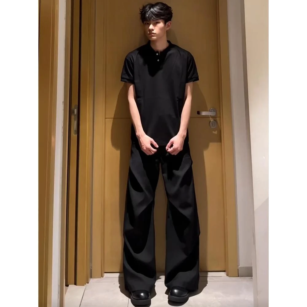 cleanfit美式褶皱裤子男款夏季微喇西裤垂坠感高级感高街休闲长裤