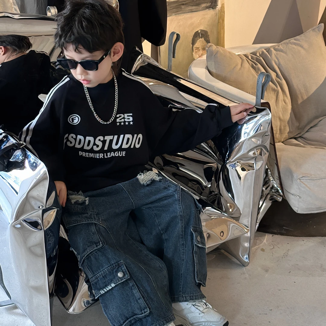 2024新款韩版男童时尚百搭美式洋气字母套头T恤儿童上衣潮